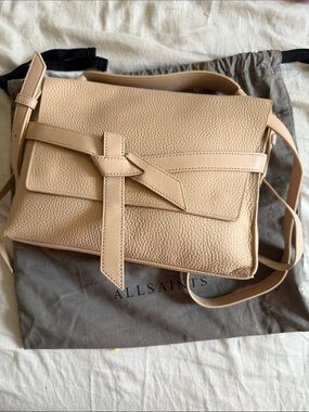 All Saints Cami Taupe Textured Leather Crossbody